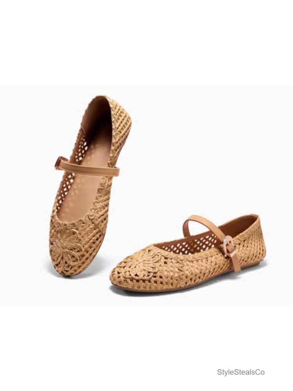 Womens Mary Jane Woven Flats Round Toe Ballet Flats Dressy Comfortable Slip On - Picture 5 of 6